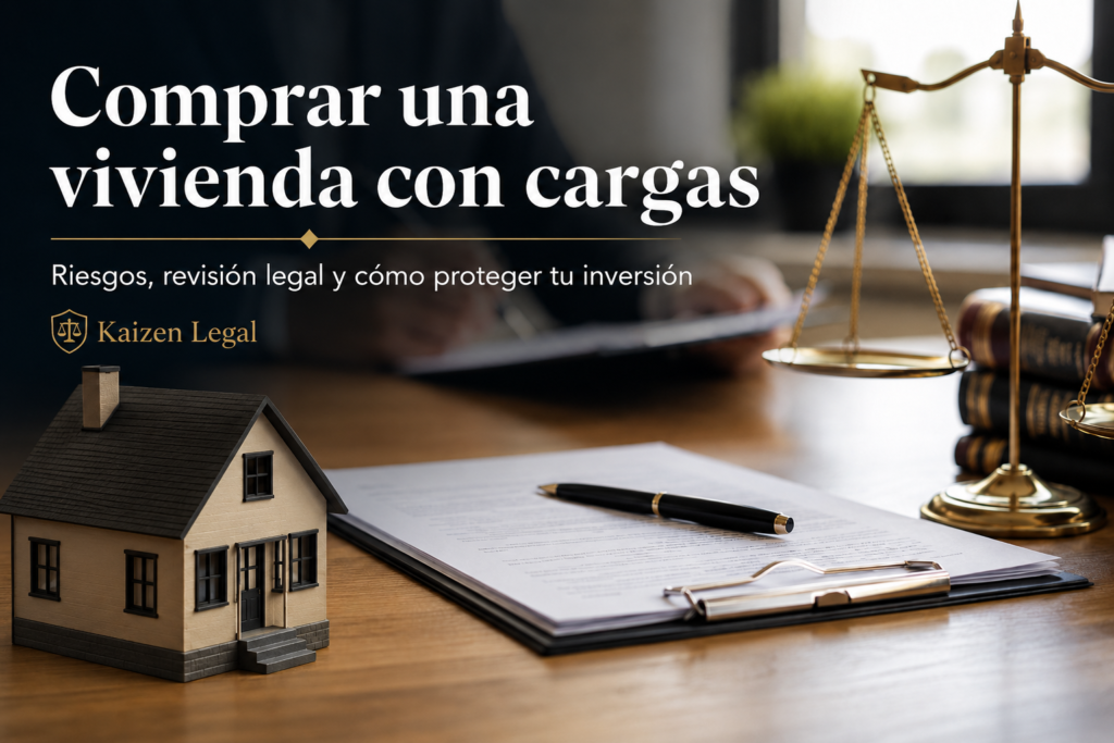 Abogado inmobiliario revisando documentación para comprar una vivienda con cargas, embargos o deudas y proteger la inversión del comprador.