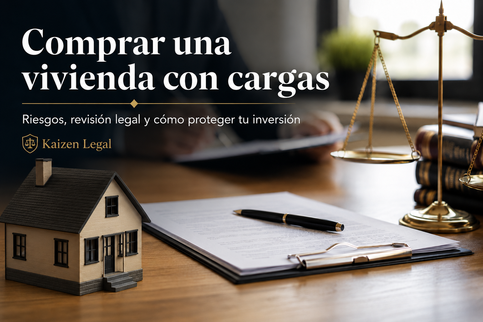 Abogado inmobiliario revisando documentación para comprar una vivienda con cargas, embargos o deudas y proteger la inversión del comprador.