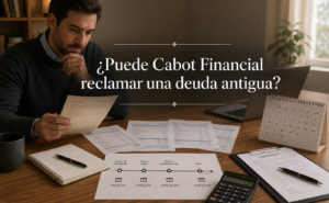 Persona revisando una reclamación de deuda antigua de Cabot Financial antes de pagar