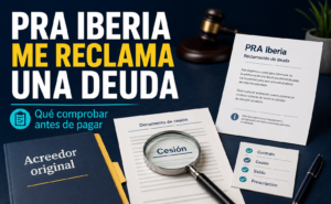 Carta de PRA Iberia reclamando una deuda junto a documentos para comprobar el contrato, la cesión, el saldo y la prescripción