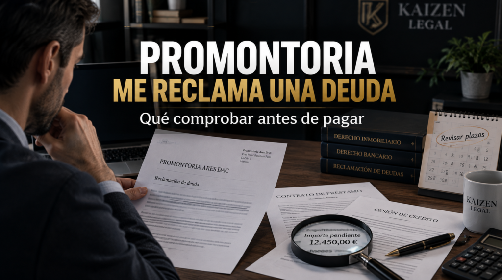 Persona revisando una reclamación de deuda de Promontoria Ares DAC antes de pagar o negociar.