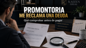 Persona revisando una reclamación de deuda de Promontoria Ares DAC antes de pagar o negociar.