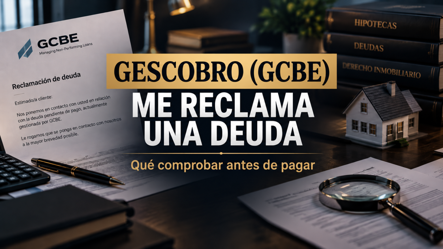 Imagen sobre Gescobro (GCBE) reclamando una deuda, con documentación financiera e hipotecaria, una vivienda y los aspectos que conviene comprobar antes de pagar.
