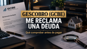 Imagen sobre Gescobro (GCBE) reclamando una deuda, con documentación financiera e hipotecaria, una vivienda y los aspectos que conviene comprobar antes de pagar.